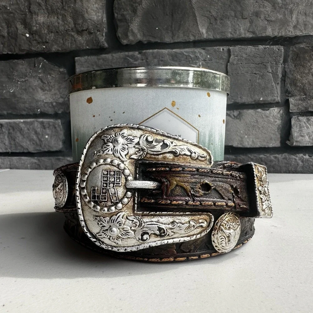 Western Country American Cowboy Belt Buckle Trinket Coin Bowl Dish Candle Holder